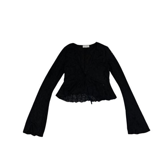 Attirance Lace Sheer Peplum Tie Front Blouse Size Medium Goth Festival Witchy - Picture 1 of 5